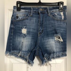 Kancan frayed hem high rise jean shorts juniors size 7 27